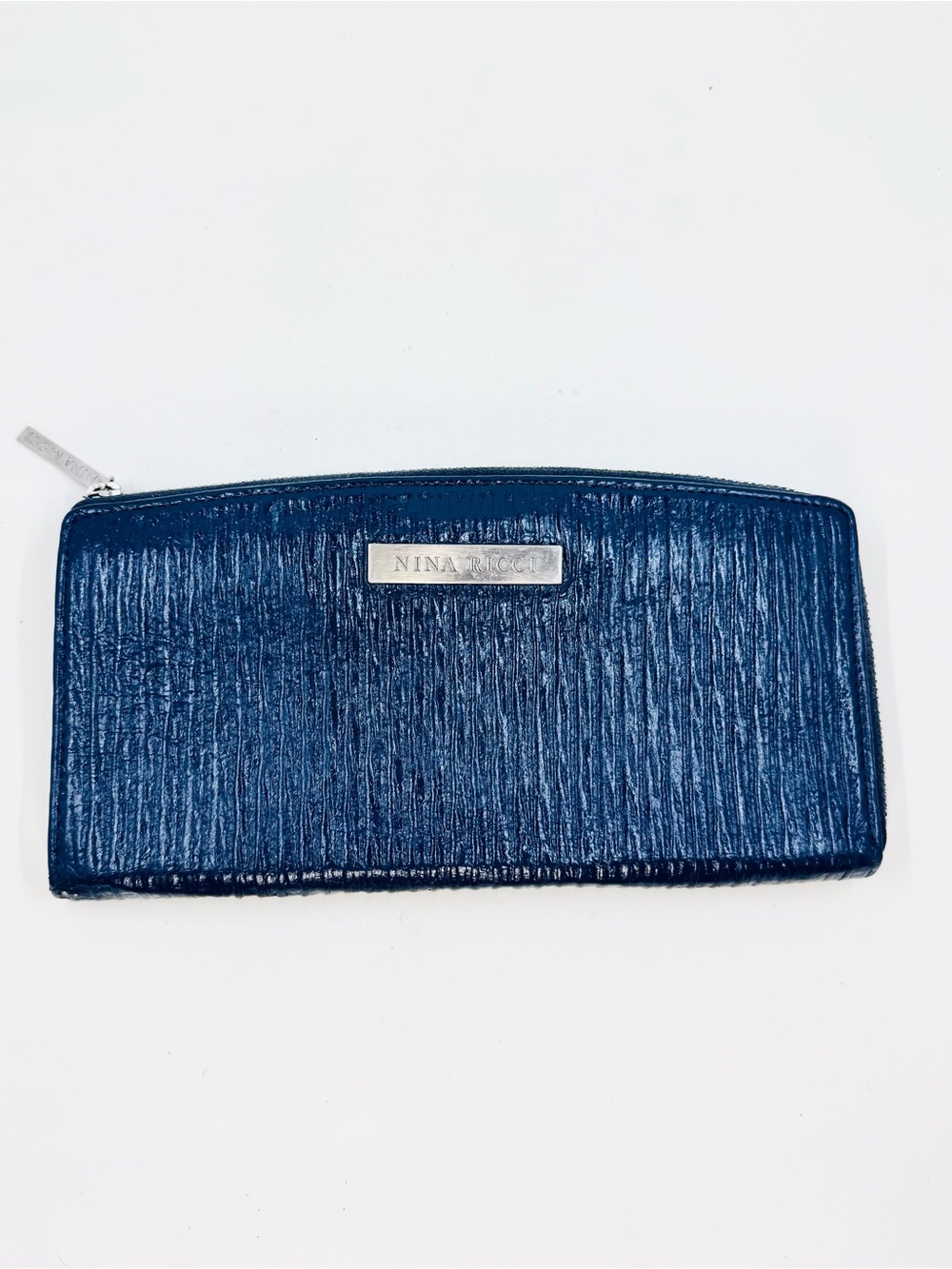 Nina Ricci Full Size Navy Blue Textured Leather Zip-Around Wallet Like New